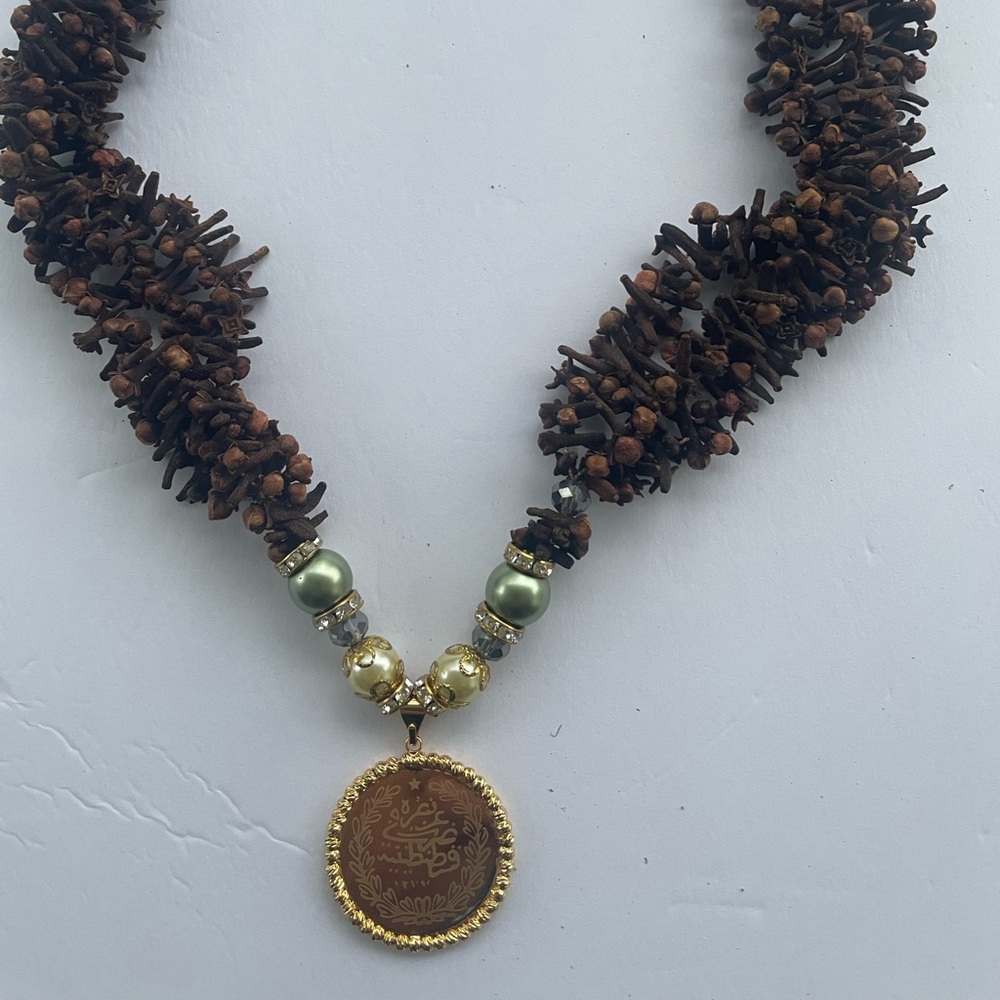 Handmade Scented 3-strand  clove  necklace w Arab24K Plated Pendant